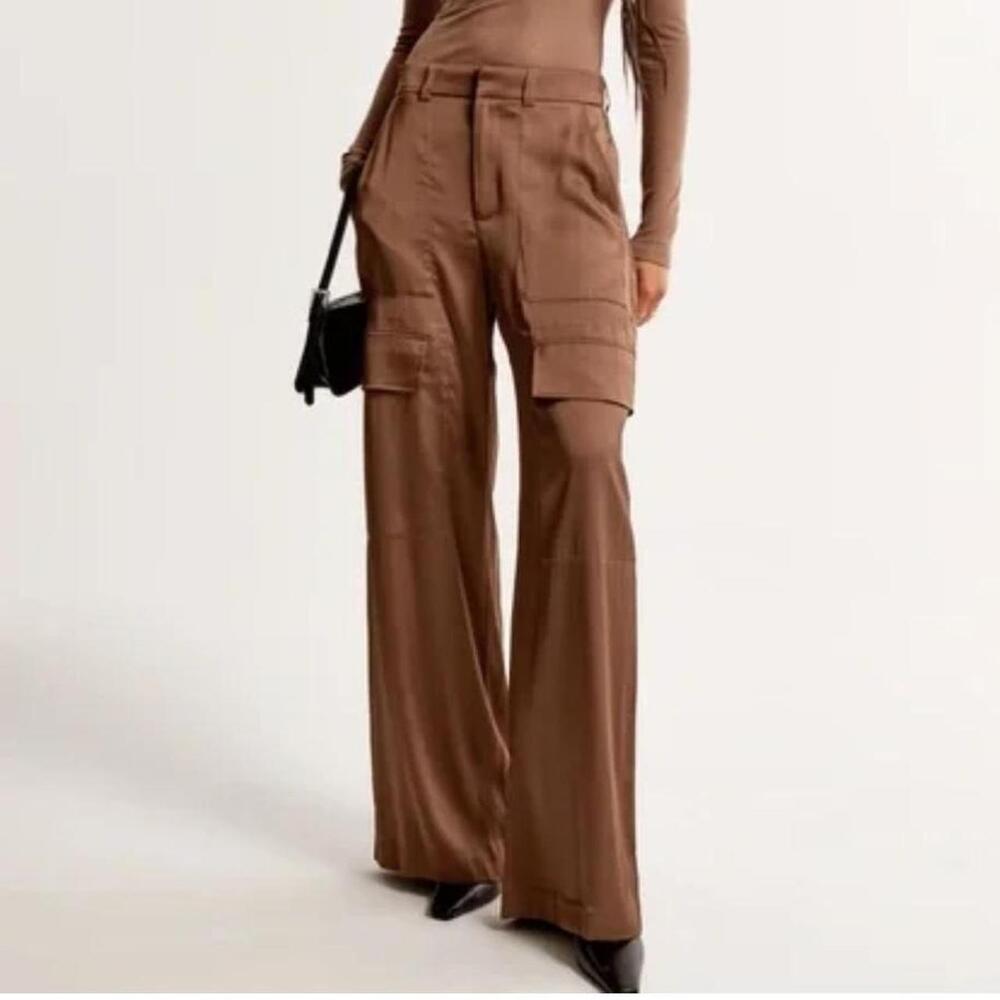 NWT Abercrombie & Fitch x HFR x Nicole Benefield Satin Wide Leg Cargo Pant S